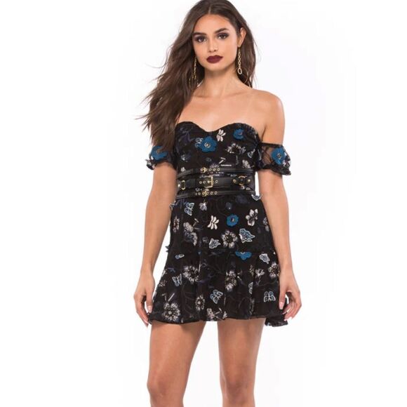 For Love & Lemons Black Embroidered Sequin BOTANIC Micro Mini Fit Flare Dress S - Picture 4 of 16